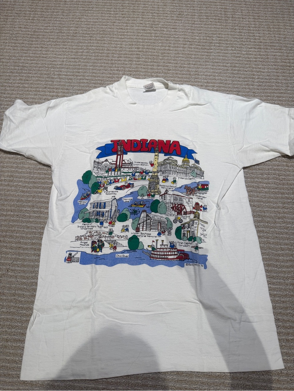Vintage Indiana Souvenir Graphic Tee - White with Multicolor Print
